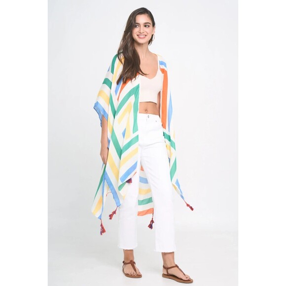 Do Everything In Love Abstract Kimono – Tassel Trim, Lightweight Boho Layer, OS - Picture 10 of 16
